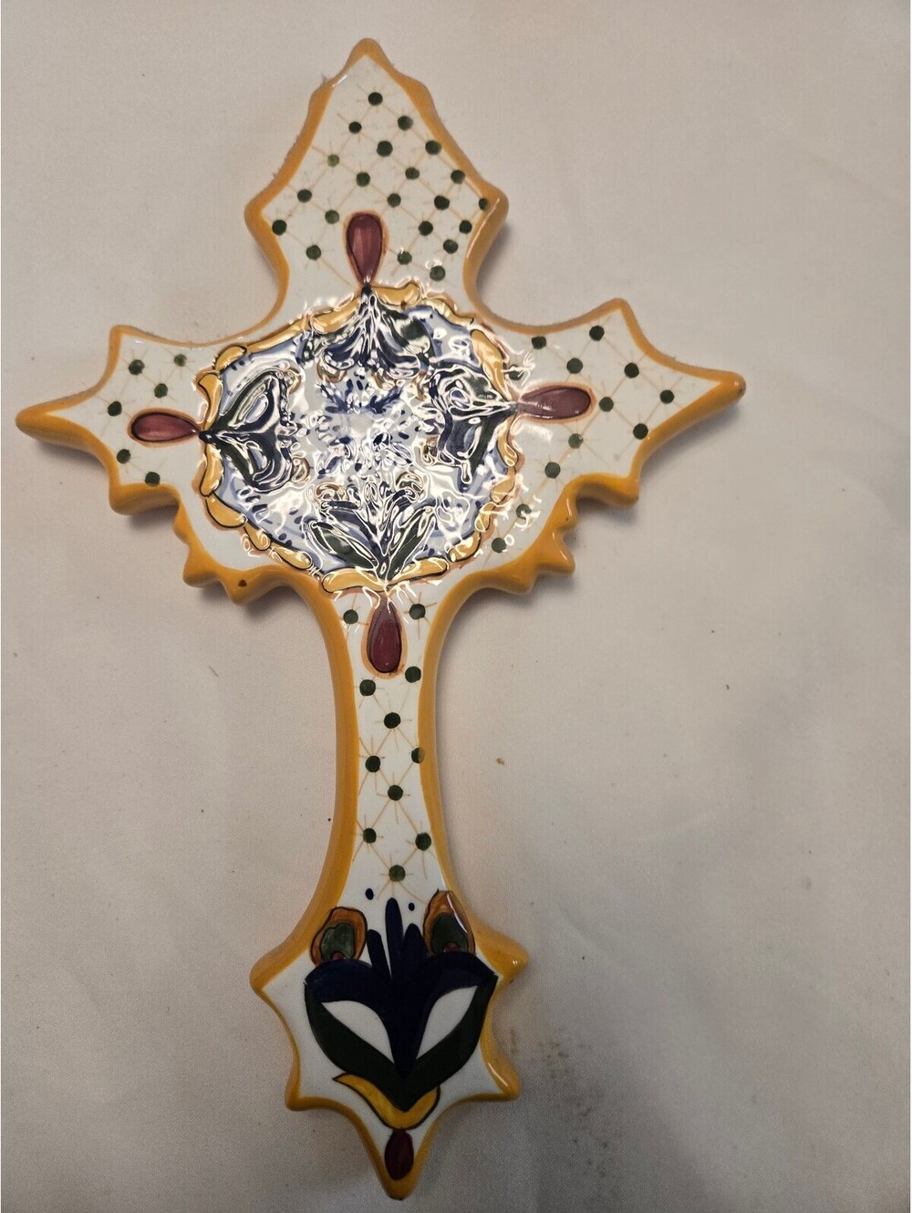 Hand-Painted  look Decorative Ceramic Wall Cross 12x8